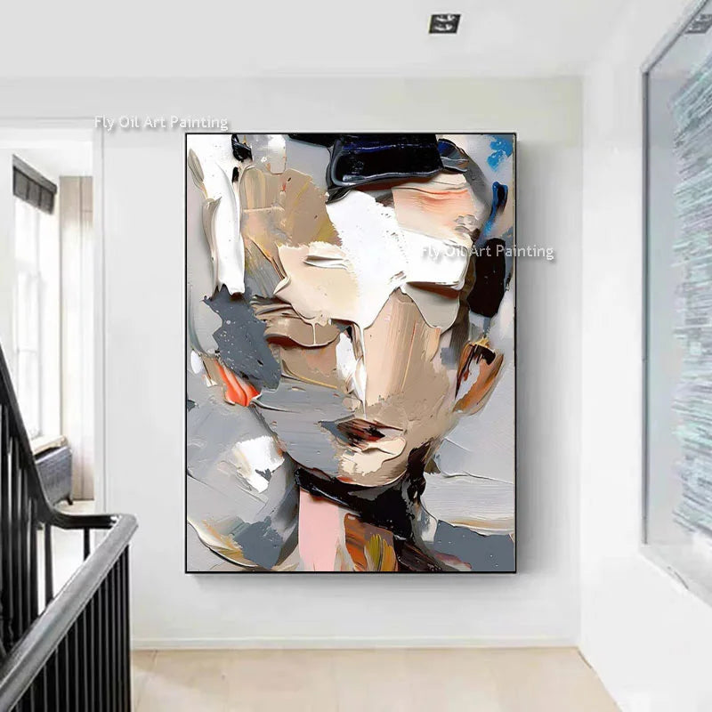 Palette Knife Canvas Art Painting Large Frameless Hand Painted Thick Texture Abstract Face Oil Painting Modern Artwork Decor