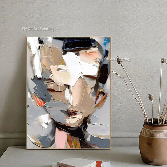 Palette Knife Canvas Art Painting Large Frameless Hand Painted Thick Texture Abstract Face Oil Painting Modern Artwork Decor