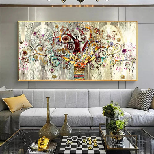 Tree of Life by Gustav Klimt – Scandinavian Canvas Wall Art for Modern Living Room Decor