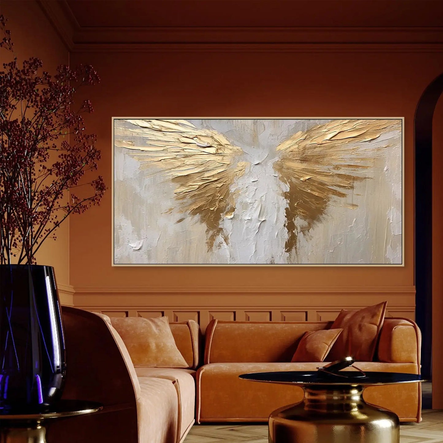 Golden Wings 3D Textured Canvas Wall Art – Large Abstract Painting