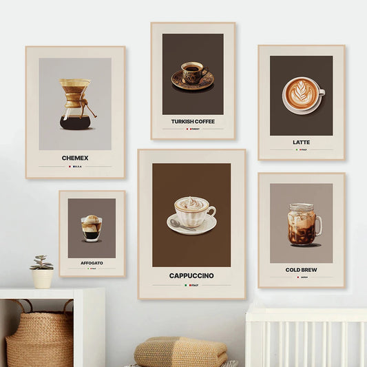 Minimalist Coffee Art Prints – Retro Latte & Mocha Canvas Wall Decor