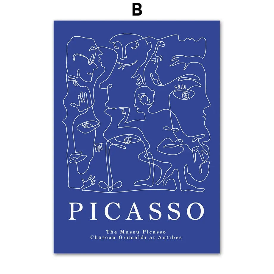 Blue Henri Matisse & Picasso Bauhaus Coral Leaves Canvas Art