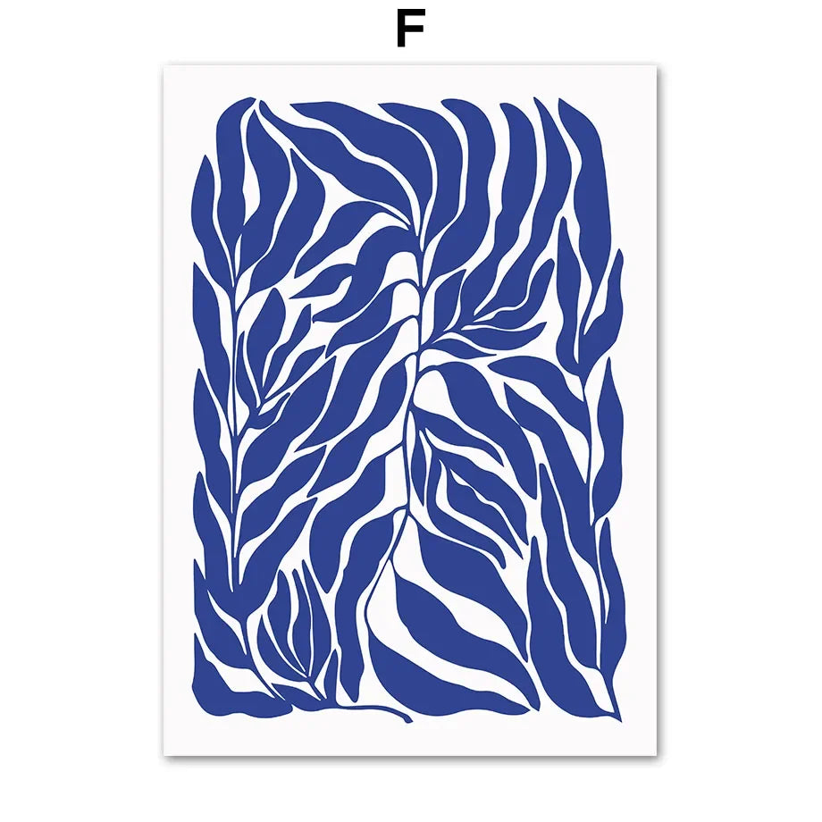 Blue Henri Matisse & Picasso Bauhaus Coral Leaves Canvas Art