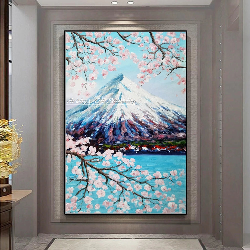 Arthyx,100% Handpainted Mountain View Oil Painting On Canvas,Wall Art Picture,Modern Home Decoration,Landscape Poster,Room Decor