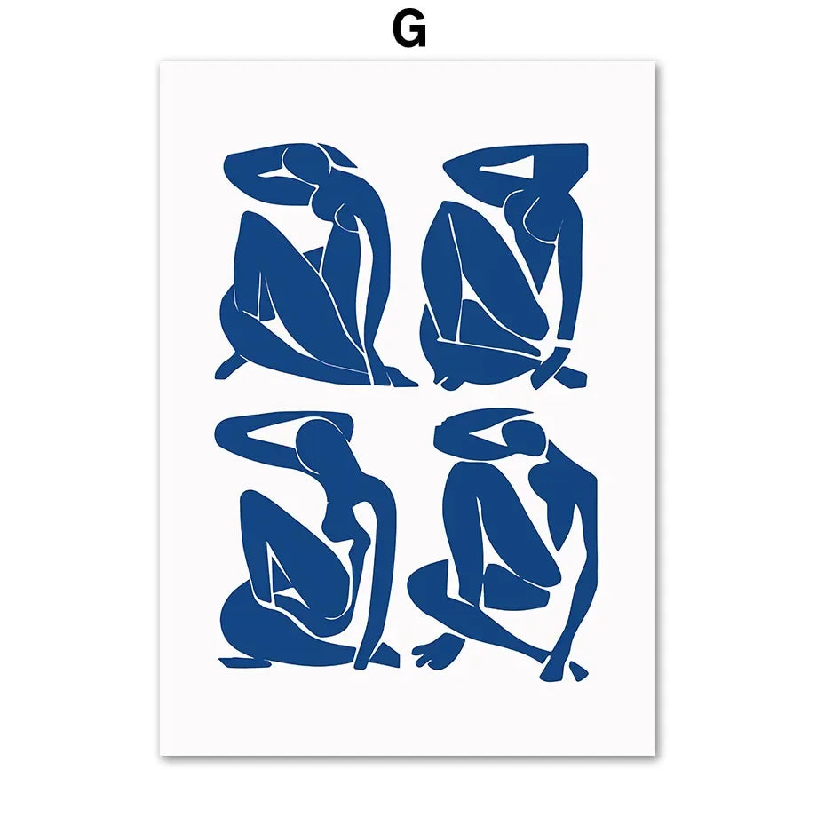 Blue Henri Matisse & Picasso Bauhaus Coral Leaves Canvas Art