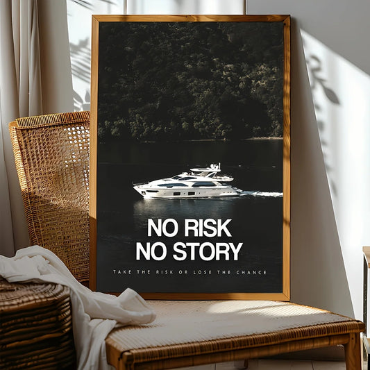 1pc Unframed Canvas Poster - Modern Art "No Risk No Story" Motivational Wall Decor with Luxury Yacht & Nature Scene, High-Qualit
