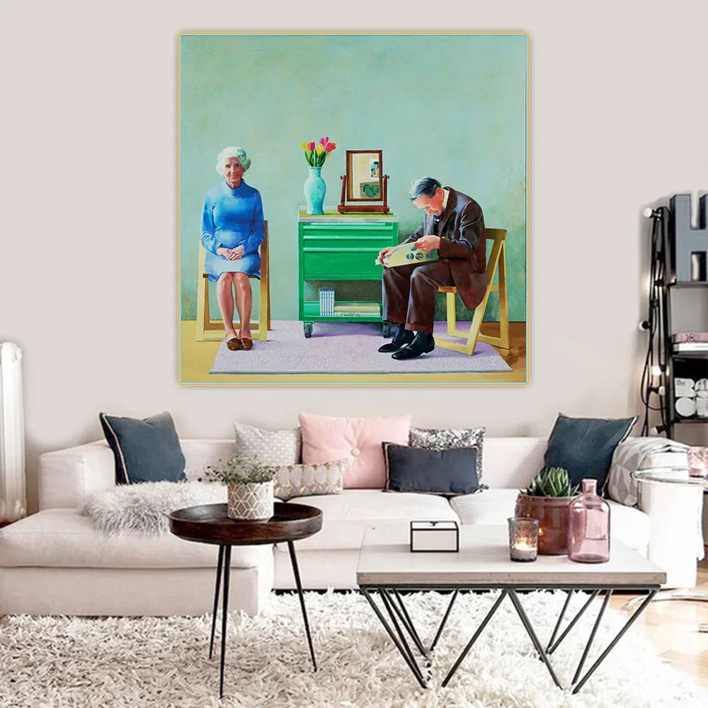 David Hockney " My Parents " Canvas Art Oil Painting Artwork Poster Picture Wall Background Decor Home Living room Decoration