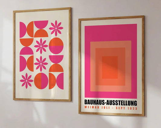 3-Piece Pink Bauhaus Abstract Canvas Wall Art – Modern Home Decor Prints