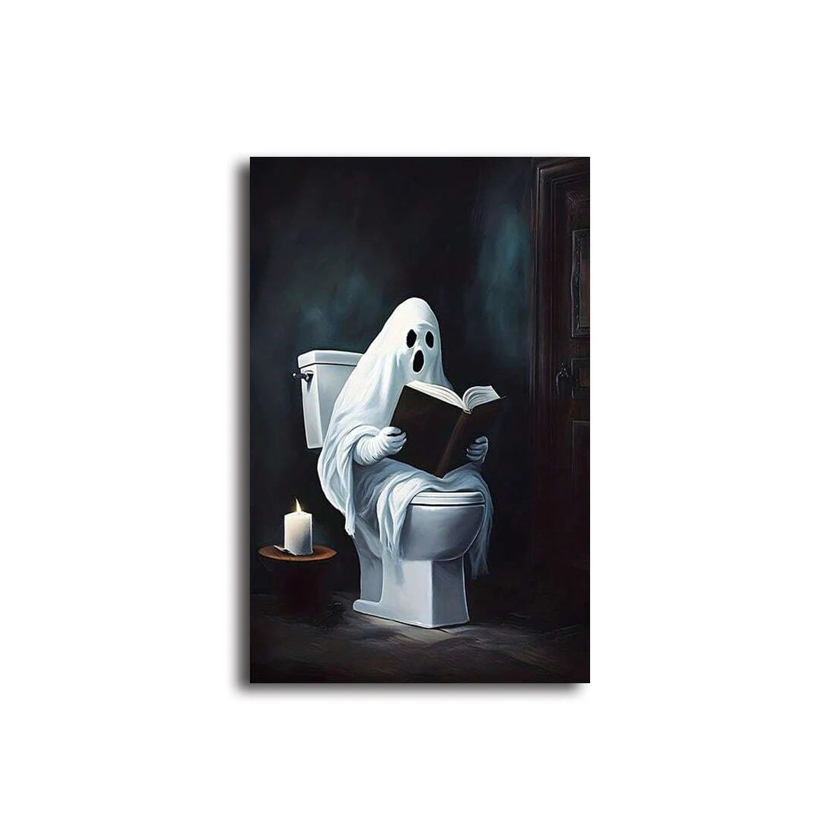 Retro Cute Ghost Companion & Reads Book Canvas Prints Monster Holds Black Cat Wall Art Poster for Living Room Halloween Decor