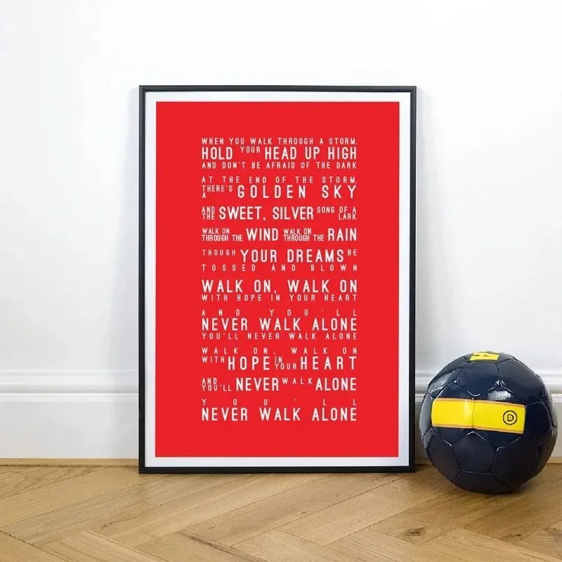 You'll Never Walk Alone Lyrics Poster Art Prints, Football Stadium ANFIELD Photography Picture Black White Canvas Painting Decor