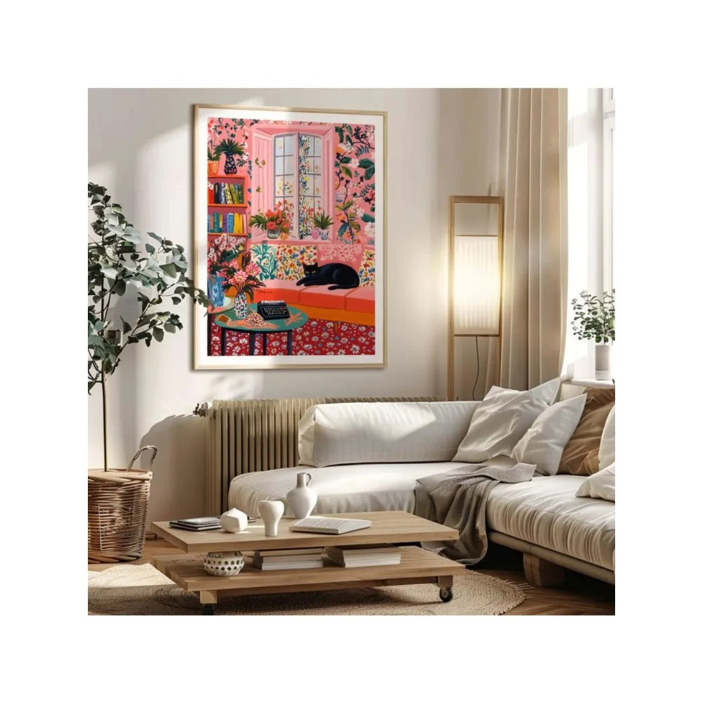 Henri Matisse Print,Black Cat Matisse Poster,Pinkly Room Wall Decor,Modern Wall Art,Open Window Art,Henri Inspired Art Digital