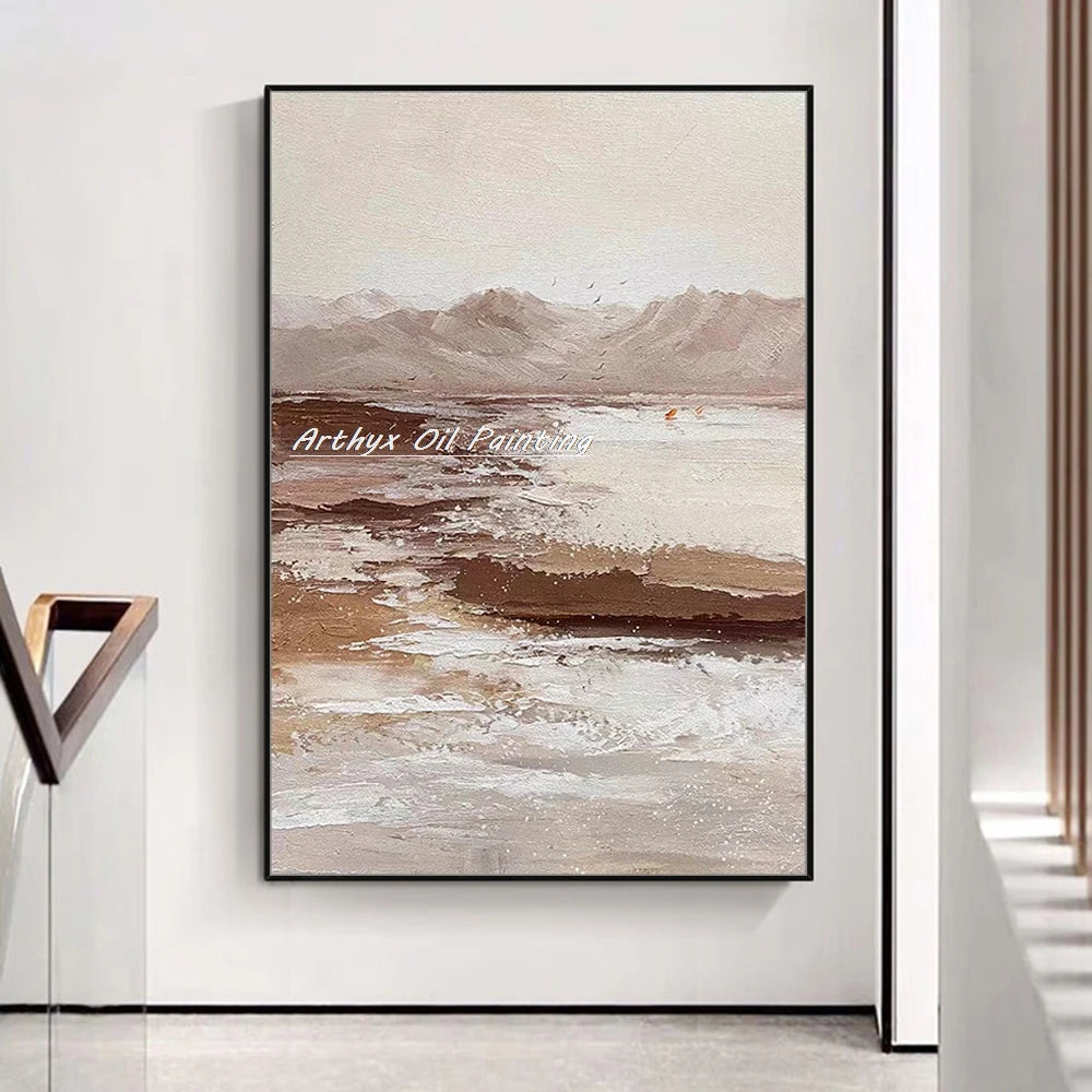 Arthyx,100% Handpainted Mountain View Oil Painting On Canvas,Wall Art Picture,Modern Home Decoration,Landscape Poster,Room Decor