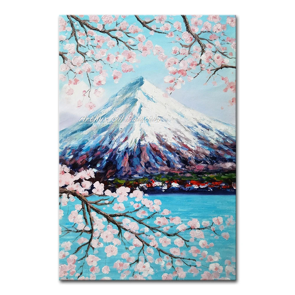 Arthyx,100% Handpainted Mountain View Oil Painting On Canvas,Wall Art Picture,Modern Home Decoration,Landscape Poster,Room Decor