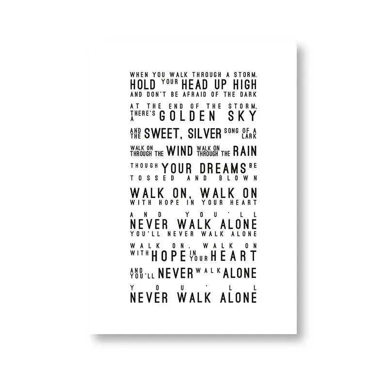 You'll Never Walk Alone Lyrics Poster Art Prints, Football Stadium ANFIELD Photography Picture Black White Canvas Painting Decor