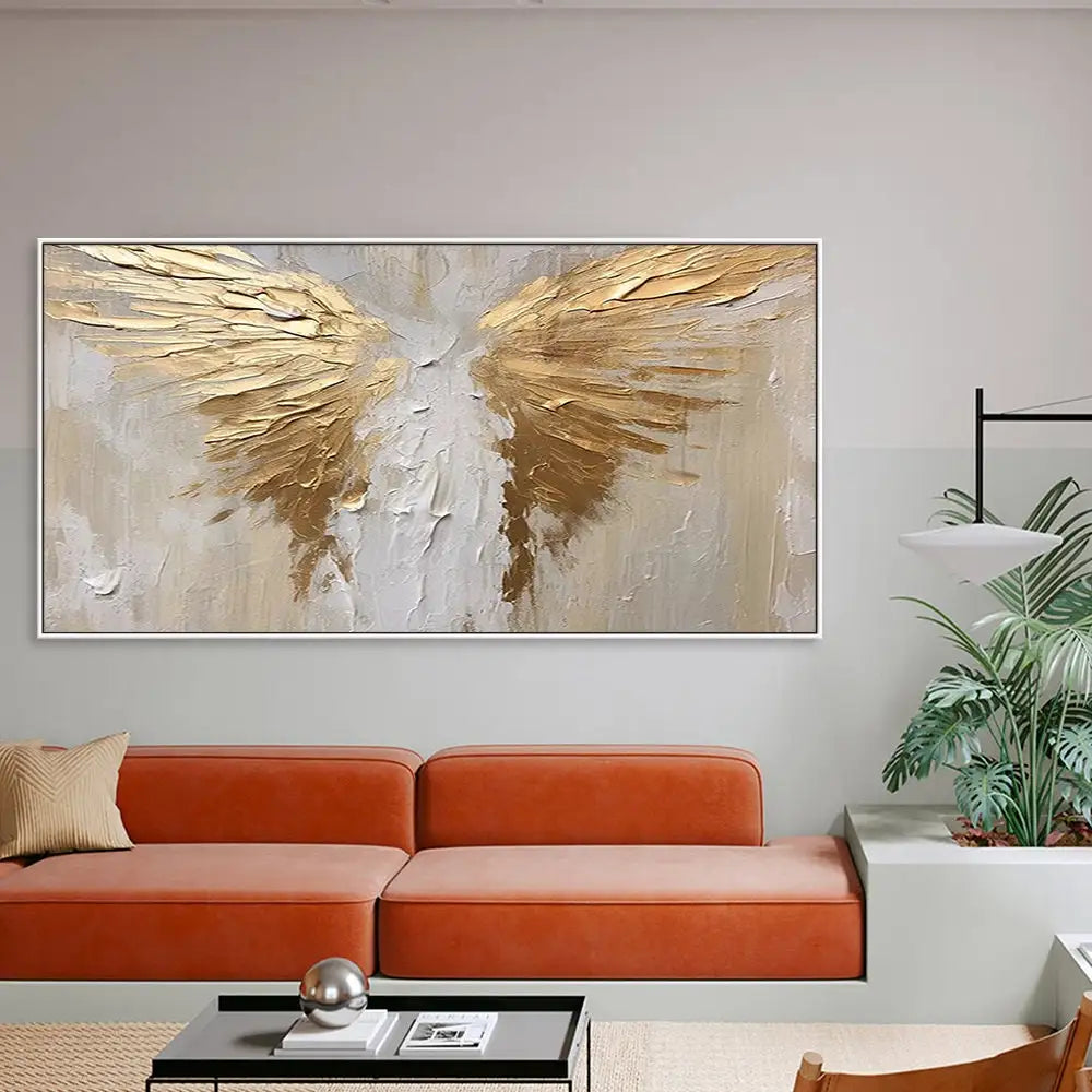 Golden Wings 3D Textured Canvas Wall Art – Large Abstract Painting