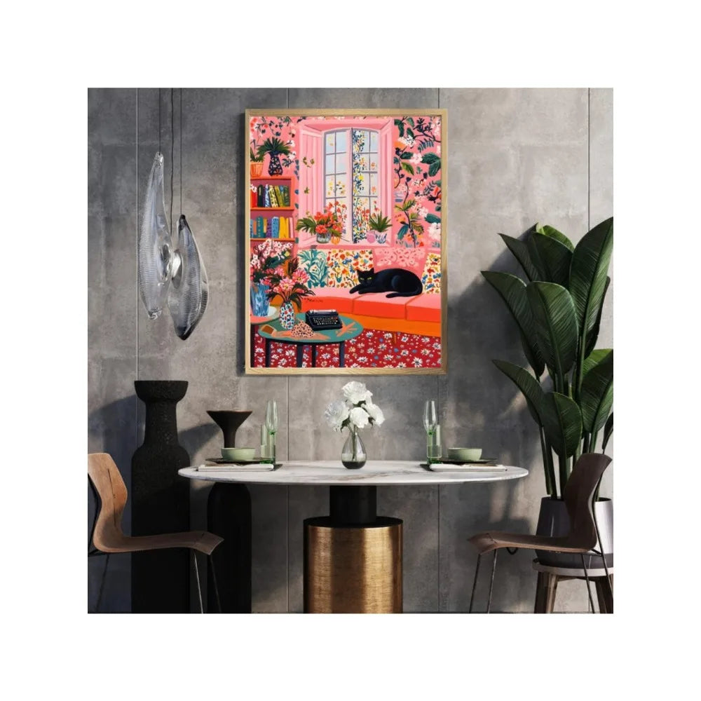 Henri Matisse Print,Black Cat Matisse Poster,Pinkly Room Wall Decor,Modern Wall Art,Open Window Art,Henri Inspired Art Digital