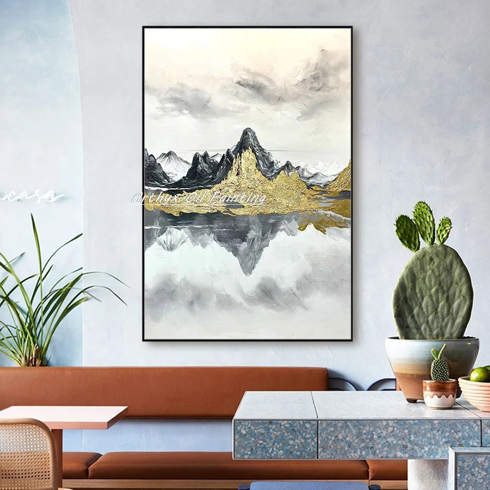 Arthyx,100% Handpainted Mountain View Oil Painting On Canvas,Wall Art Picture,Modern Home Decoration,Landscape Poster,Room Decor