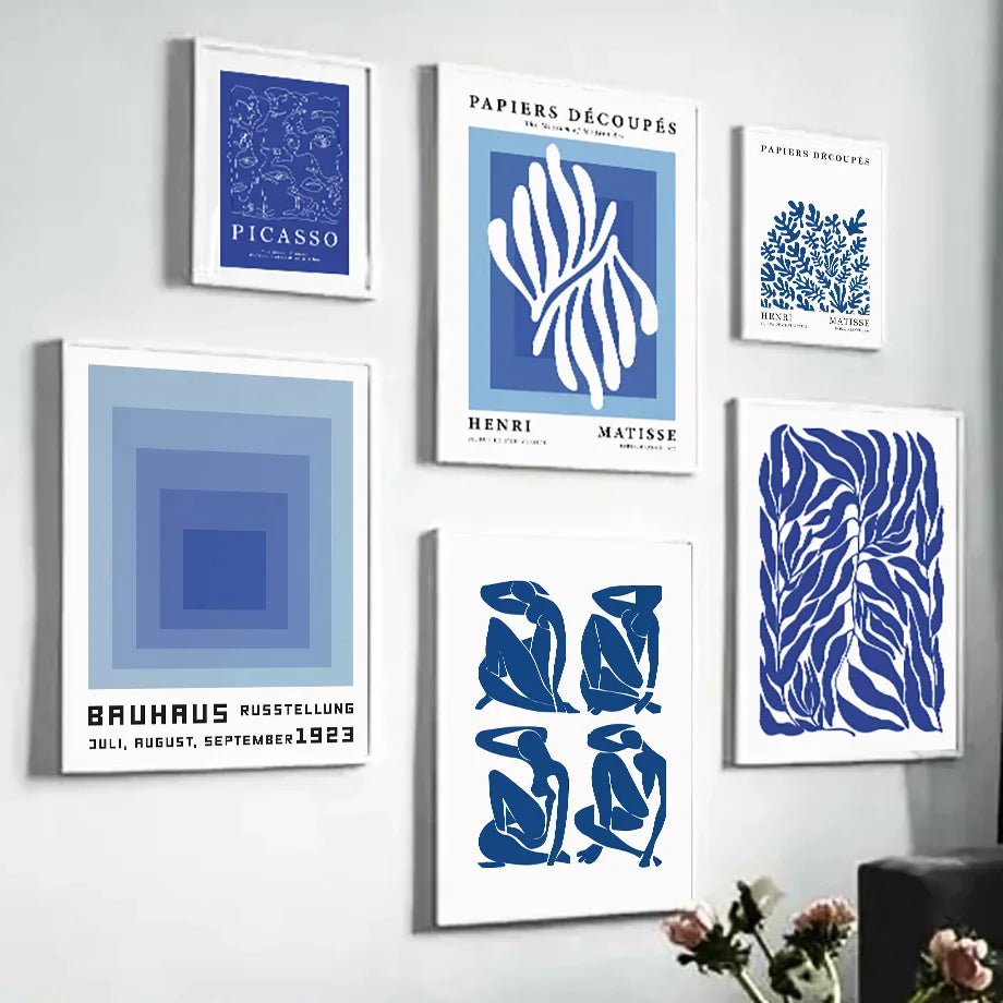 Blue Henri Matisse & Picasso Bauhaus Coral Leaves Canvas Art