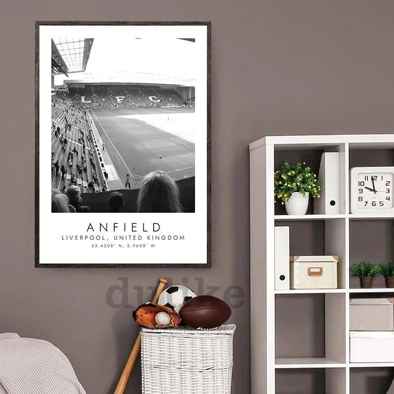 You'll Never Walk Alone Lyrics Poster Art Prints, Football Stadium ANFIELD Photography Picture Black White Canvas Painting Decor