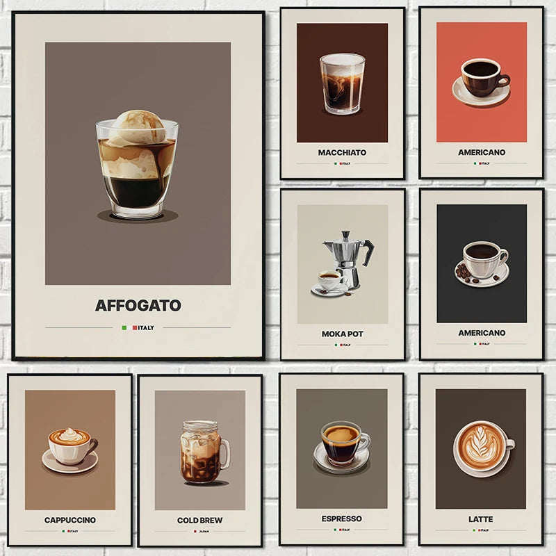 Minimalist Coffee Art Prints – Retro Latte & Mocha Canvas Wall Decor