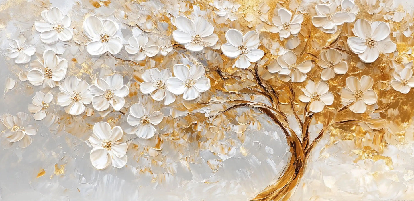 Abstract 3D Texture Light Luxury Gold Foil Flower Posters Art Modern Simple Fortune Tree Canvas Painting Living Room Home Decor