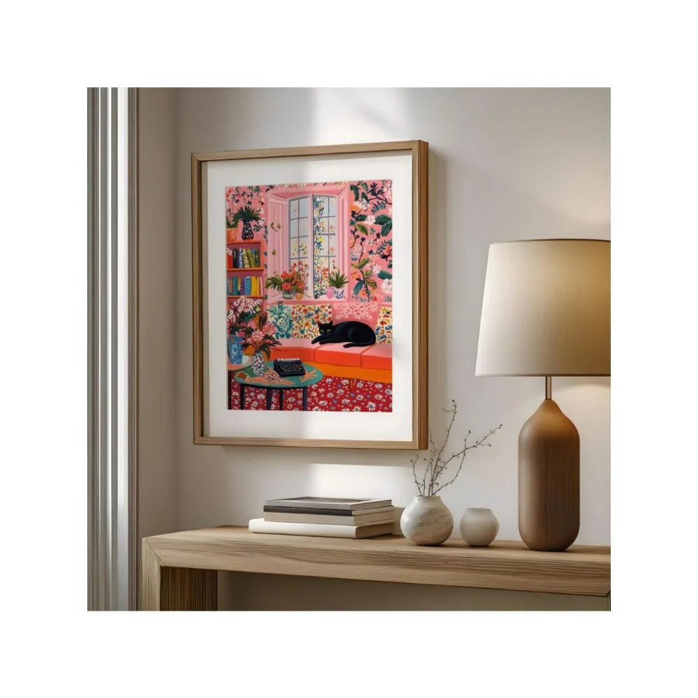 Henri Matisse Print,Black Cat Matisse Poster,Pinkly Room Wall Decor,Modern Wall Art,Open Window Art,Henri Inspired Art Digital