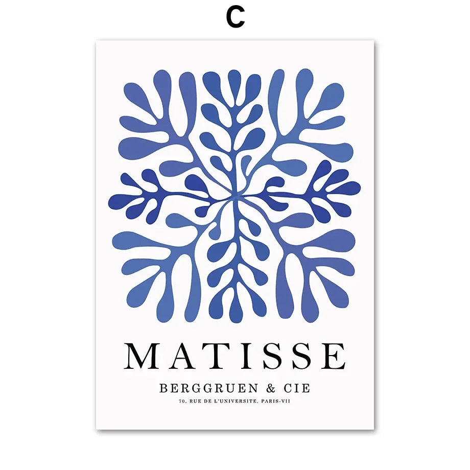 Blue Henri Matisse & Picasso Bauhaus Coral Leaves Canvas Art
