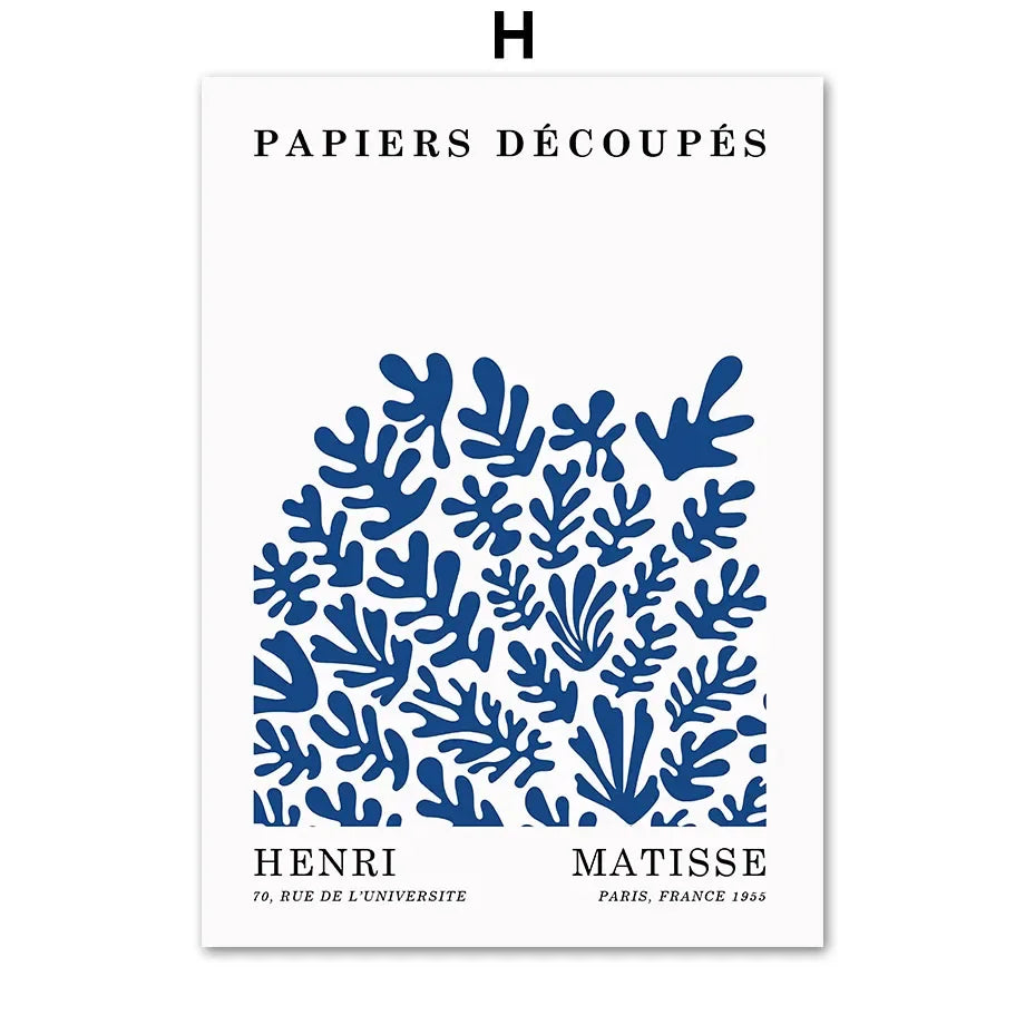 Blue Henri Matisse & Picasso Bauhaus Coral Leaves Canvas Art