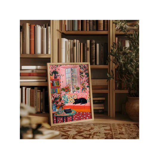 Henri Matisse Print,Black Cat Matisse Poster,Pinkly Room Wall Decor,Modern Wall Art,Open Window Art,Henri Inspired Art Digital