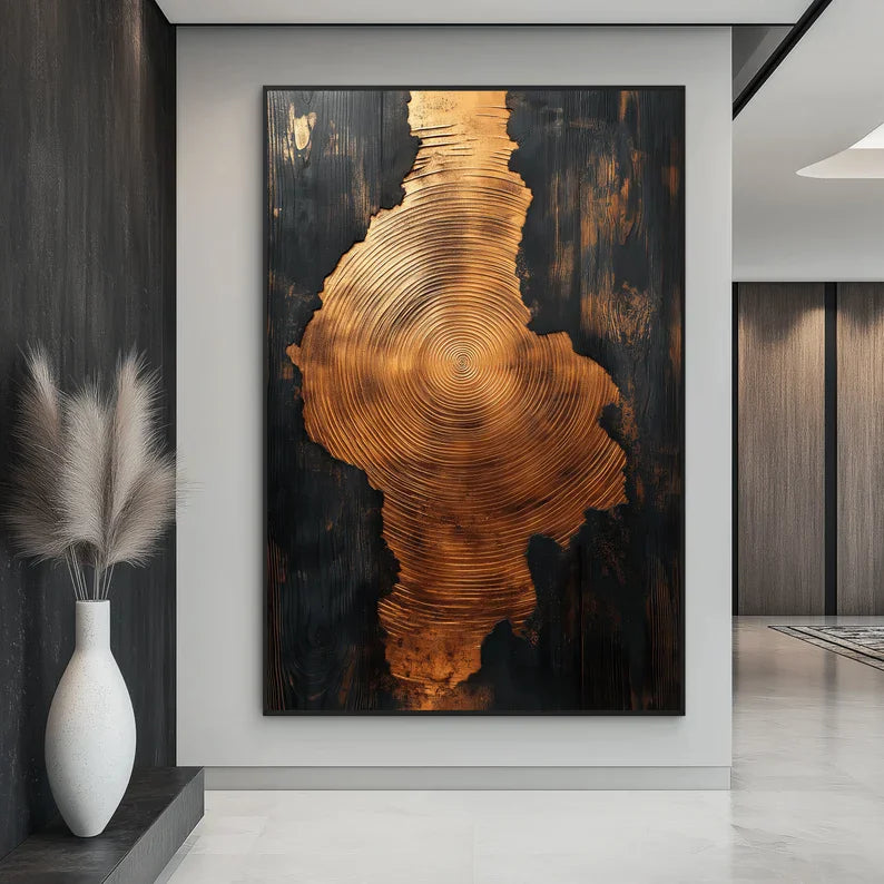 Luxury Abstract Spiral Black & Gold Tree of Life Canvas – Waves Poster Wall Art for Home Decor & Gift