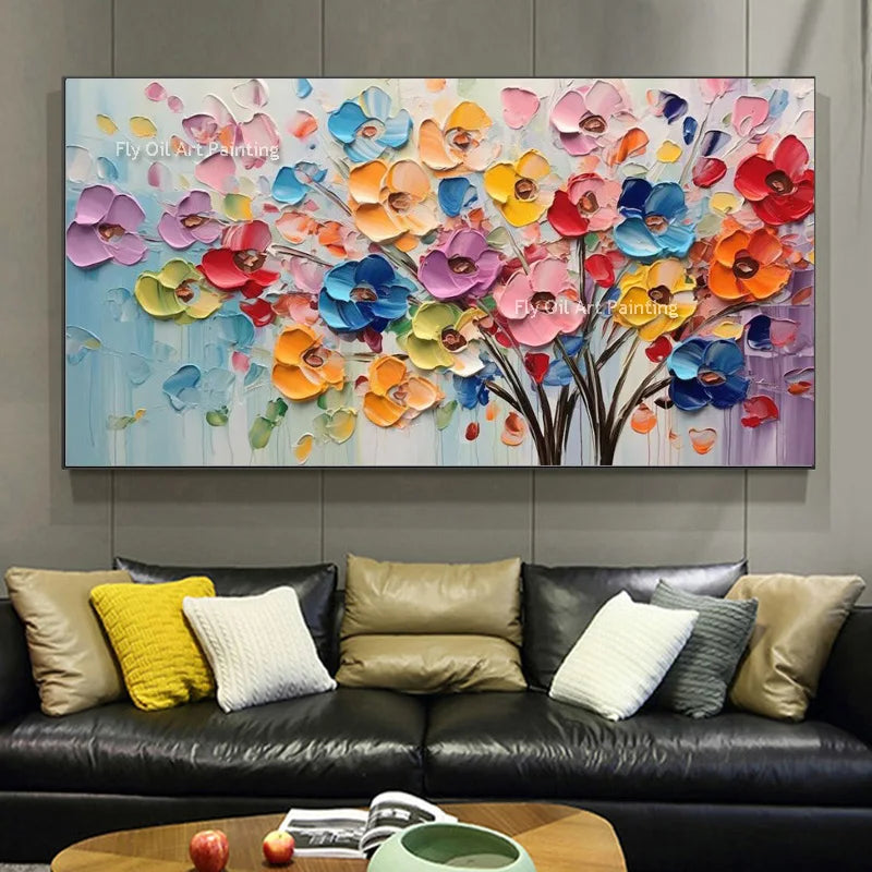 Handmade 3D Gold Flower Oil Painting – Abstract Knife Canvas Wall Art