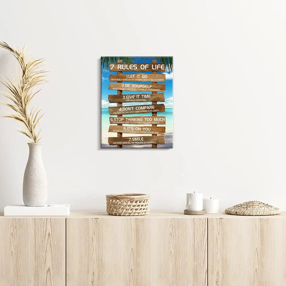Inspirational Wall Art - 7 Rules of Life Motivational Canvas Wall Decor Beach Positive Quotes Living Room Art Gift for Bedroom