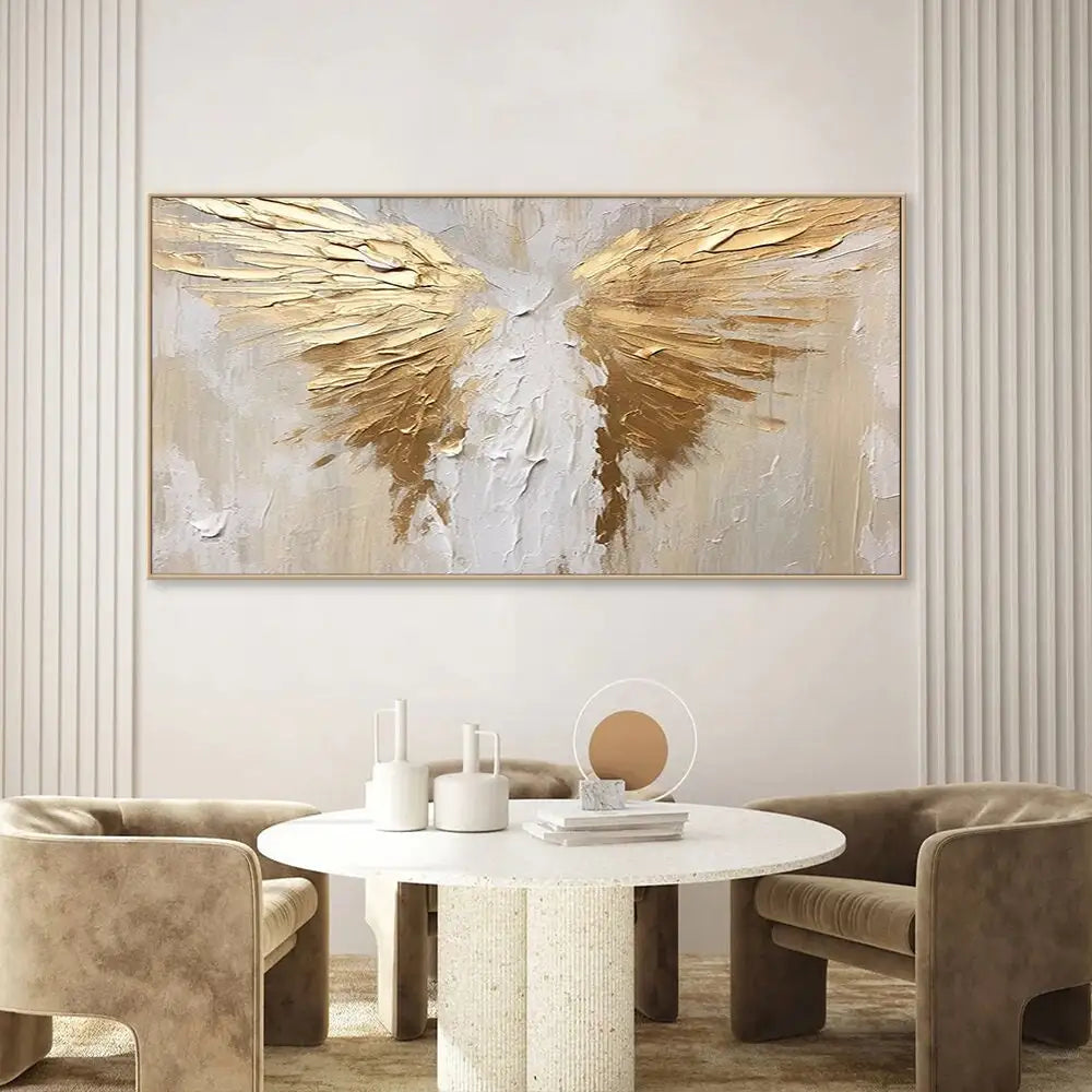 Golden Wings 3D Textured Canvas Wall Art – Large Abstract Painting