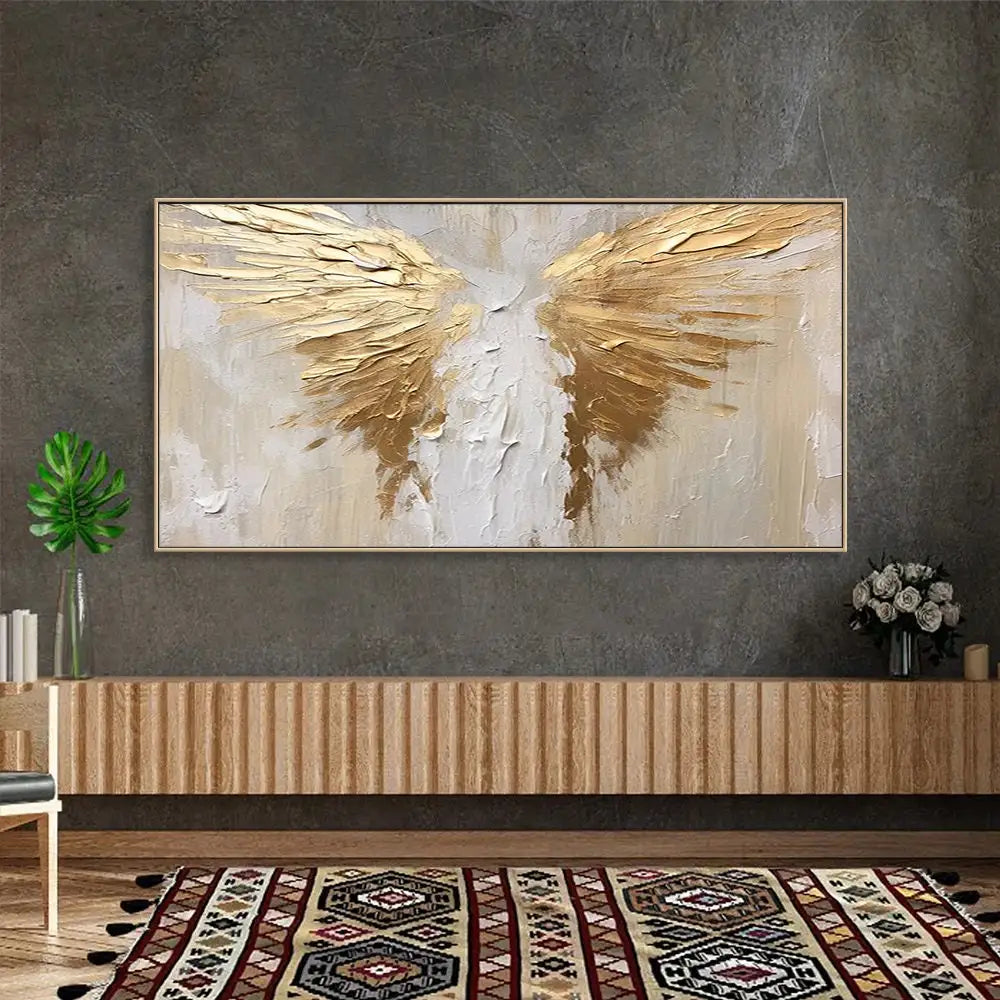 Golden Wings 3D Textured Canvas Wall Art – Large Abstract Painting