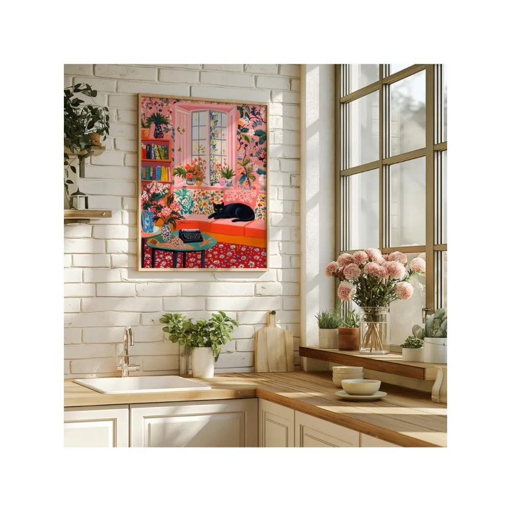 Henri Matisse Print,Black Cat Matisse Poster,Pinkly Room Wall Decor,Modern Wall Art,Open Window Art,Henri Inspired Art Digital