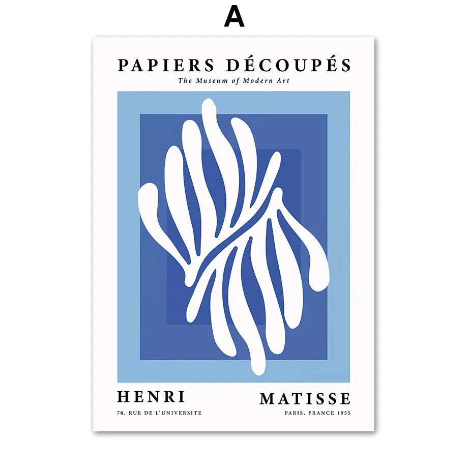 Blue Henri Matisse & Picasso Bauhaus Coral Leaves Canvas Art