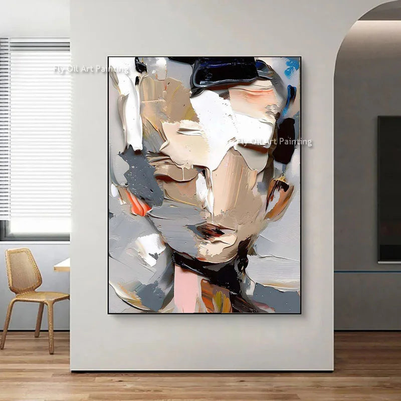 Palette Knife Canvas Art Painting Large Frameless Hand Painted Thick Texture Abstract Face Oil Painting Modern Artwork Decor