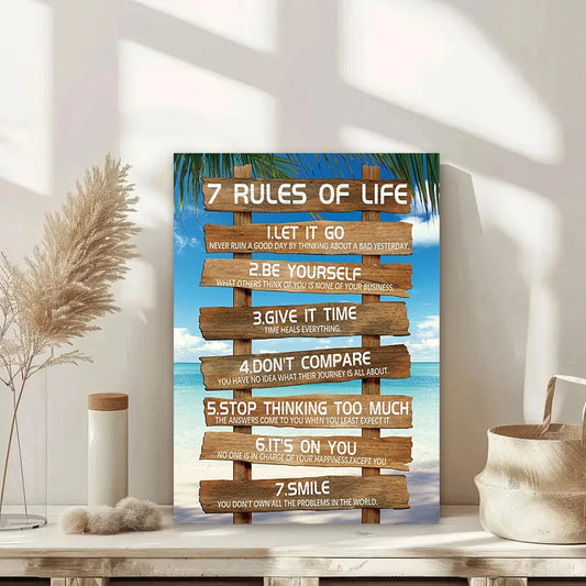 Inspirational Wall Art - 7 Rules of Life Motivational Canvas Wall Decor Beach Positive Quotes Living Room Art Gift for Bedroom