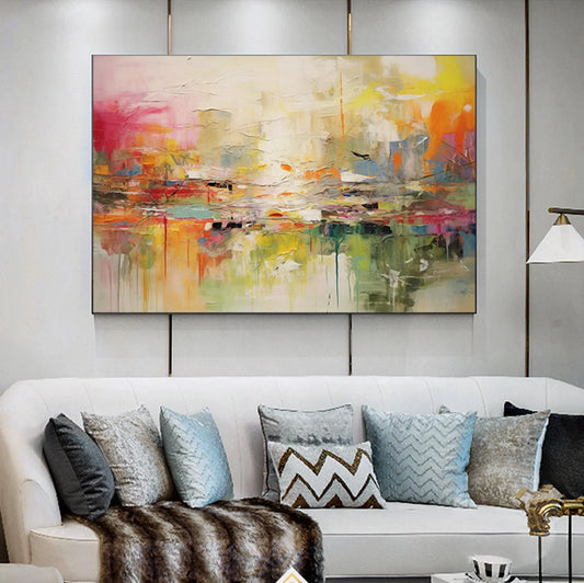 Large Hand-Painted Abstract Wall Art – Colorful Textured Canvas for Living Room Decor