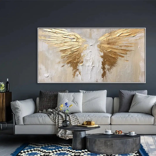 Golden Wings 3D Textured Canvas Wall Art – Large Abstract Painting