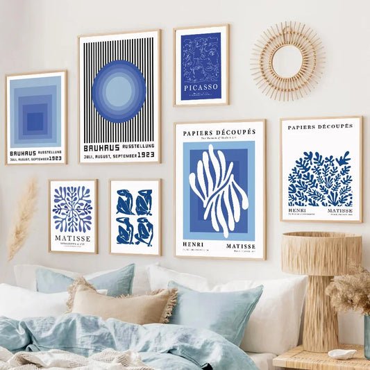 Blue Henri Matisse & Picasso Bauhaus Coral Leaves Canvas Art