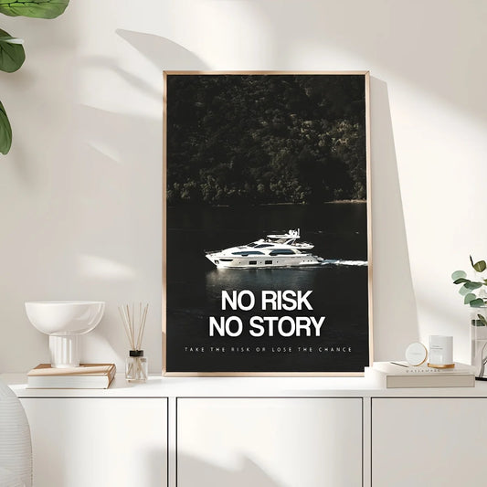 1pc Unframed Canvas Poster - Modern Art "No Risk No Story" Motivational Wall Decor with Luxury Yacht & Nature Scene, High-Qualit