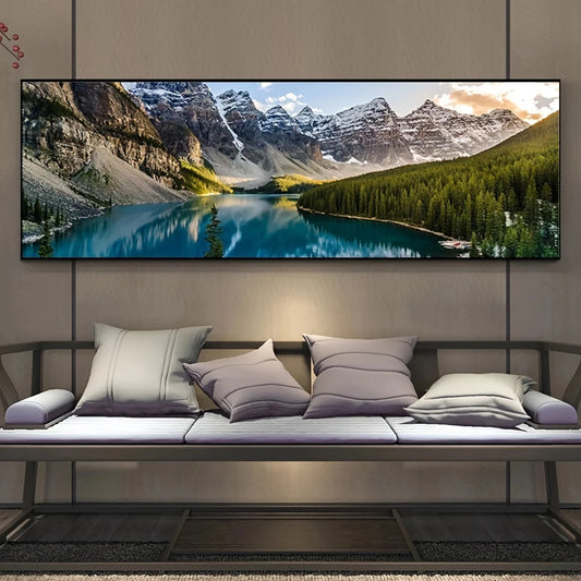 Landscape Canvas Painting, Lake Forest Mountain Scenery Painting Wall Art Decor Posters For Living Room Bedroom Prints Picture