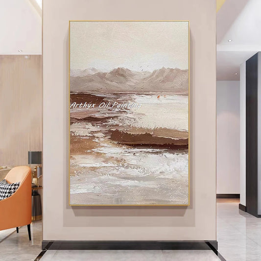 Arthyx,100% Handpainted Mountain View Oil Painting On Canvas,Wall Art Picture,Modern Home Decoration,Landscape Poster,Room Decor