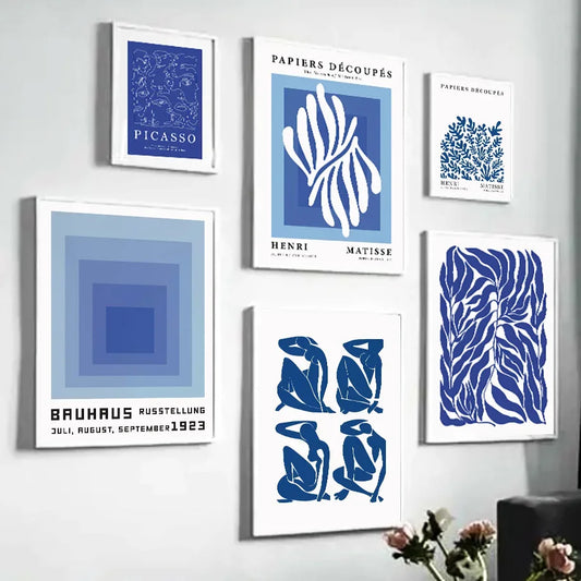 Blue Henri Matisse & Picasso Bauhaus Coral Leaves Canvas Art