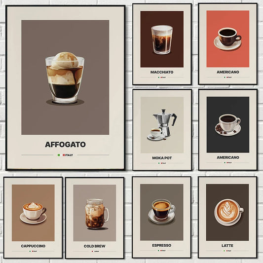 Minimalist Coffee Art Prints – Retro Latte & Mocha Canvas Wall Decor