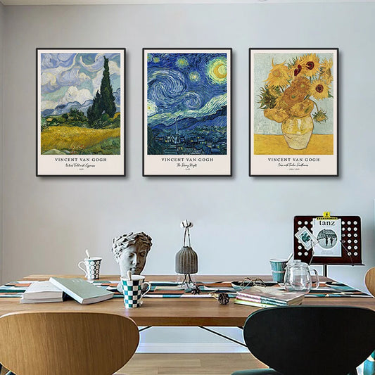 Van Gogh Starry Night Canvas Print – Writings & Posters for Living Room Wall Art Decor