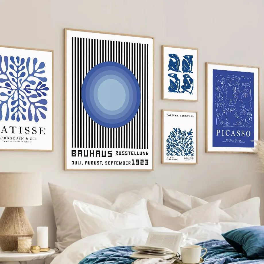 Blue Henri Matisse & Picasso Bauhaus Coral Leaves Canvas Art