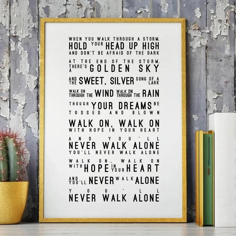 You'll Never Walk Alone Lyrics Poster Art Prints, Football Stadium ANFIELD Photography Picture Black White Canvas Painting Decor