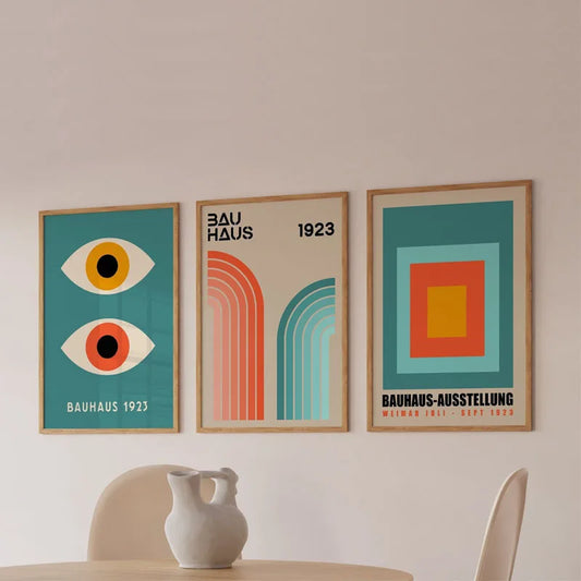 3-Piece Pink Bauhaus Abstract Canvas Wall Art – Modern Home Decor Prints
